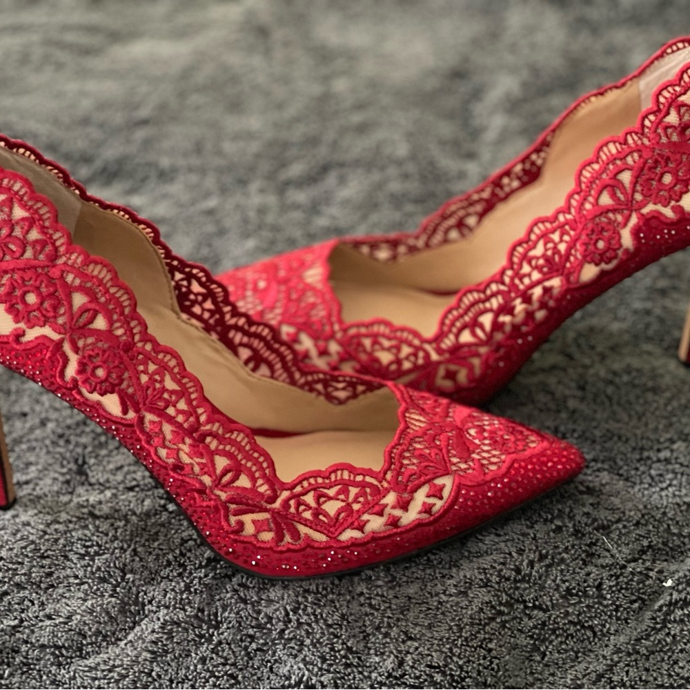 Red Lace Women's Shoes - Picture 3 of 3